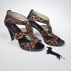 Michael Kors Leopard Leather/fur heels. Sz 10